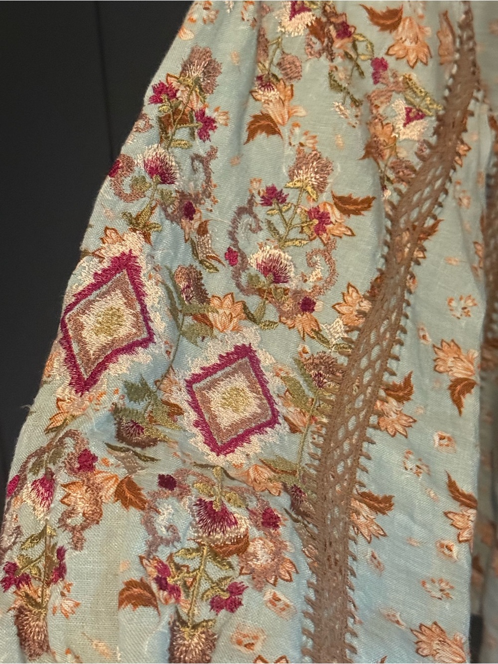 🍂 Sundance Women’s Linen Light Blue Floral Embroidered Peasant Blouse - Size M - Picture 13 of 13